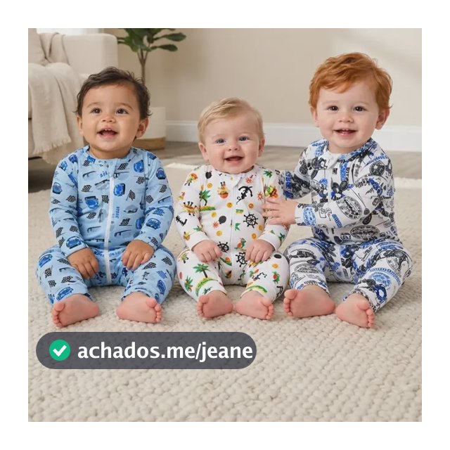 Kit 3 Macacão Algodão Com Zíper Vira Pé Para Bebê Menino