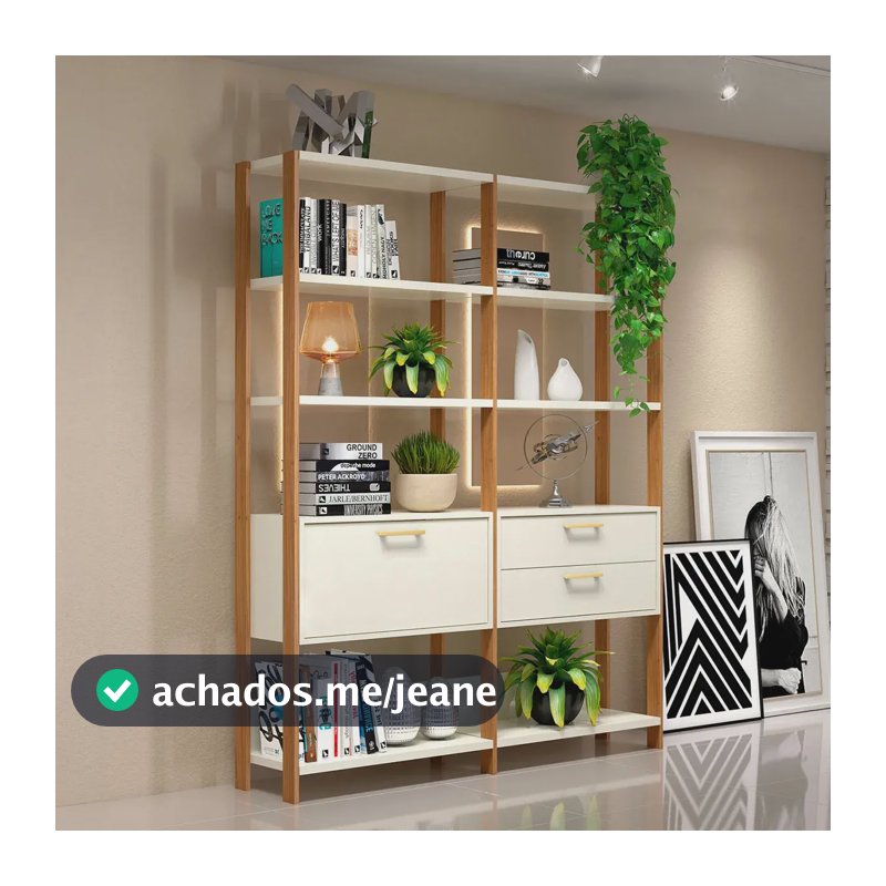 Estante C/ 1 Gaveta E 1 Porta 144,5cm Off White/freijó/gold