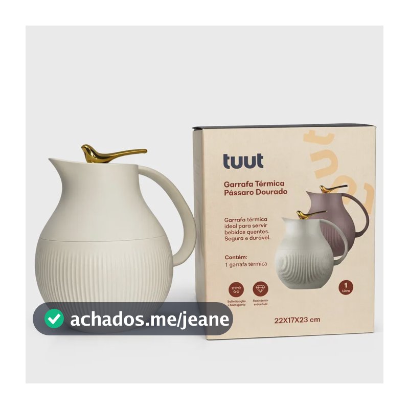 Garrafa Térmica De Café E Chá Pássaro Dourado Branca Luxo 1L Click - Tuut + Book