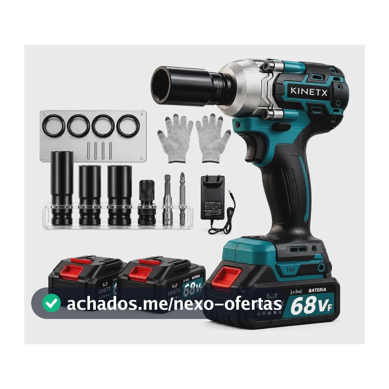 Chave Impacto Kinetx 880nm Brushless 21v+2 Bat Kit Completo Azul