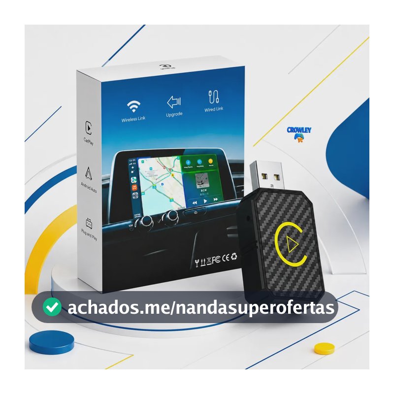 Adaptador Carplay Sem Fio Android Auto 2 Em 1 Usb Usb-c Wireless Plug play Automático Car play Smart Wireless AI Box Crowley
