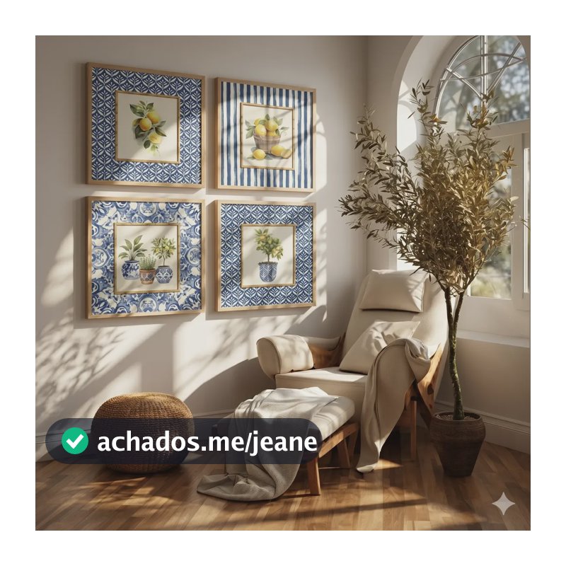 Kit 4 Quadros Decorativos Limão Siciliano-azul-moldura 40x40 Bege