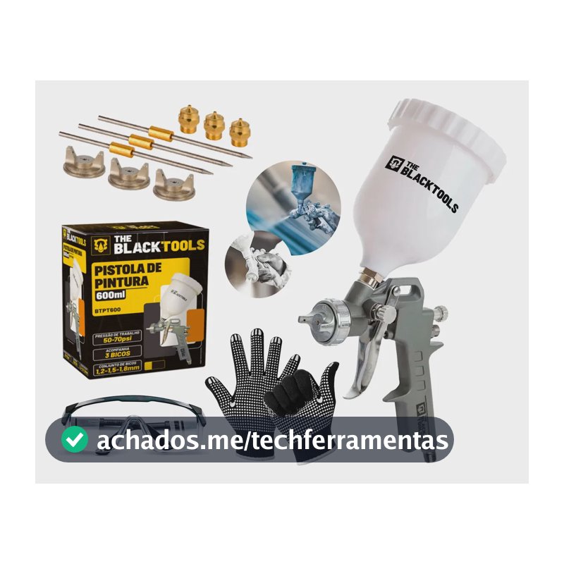 Pistola Pintura Profiss Gravidade 600ml 3 Bicos + Acessórios