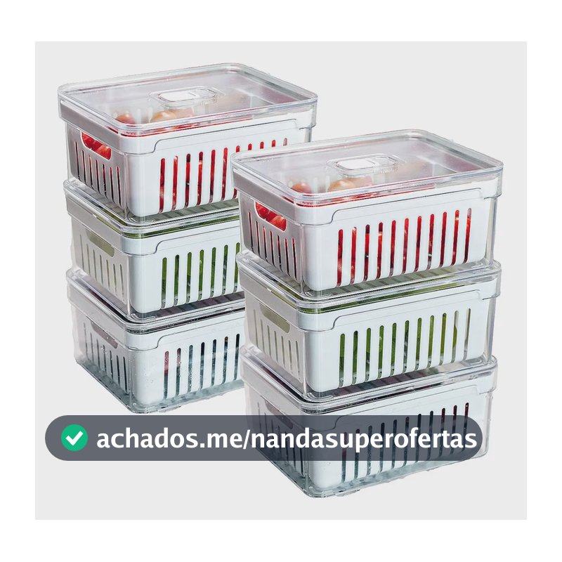 Kit 6 Potes Organizadores De Geladeira Acrílico Tampa 2,2l