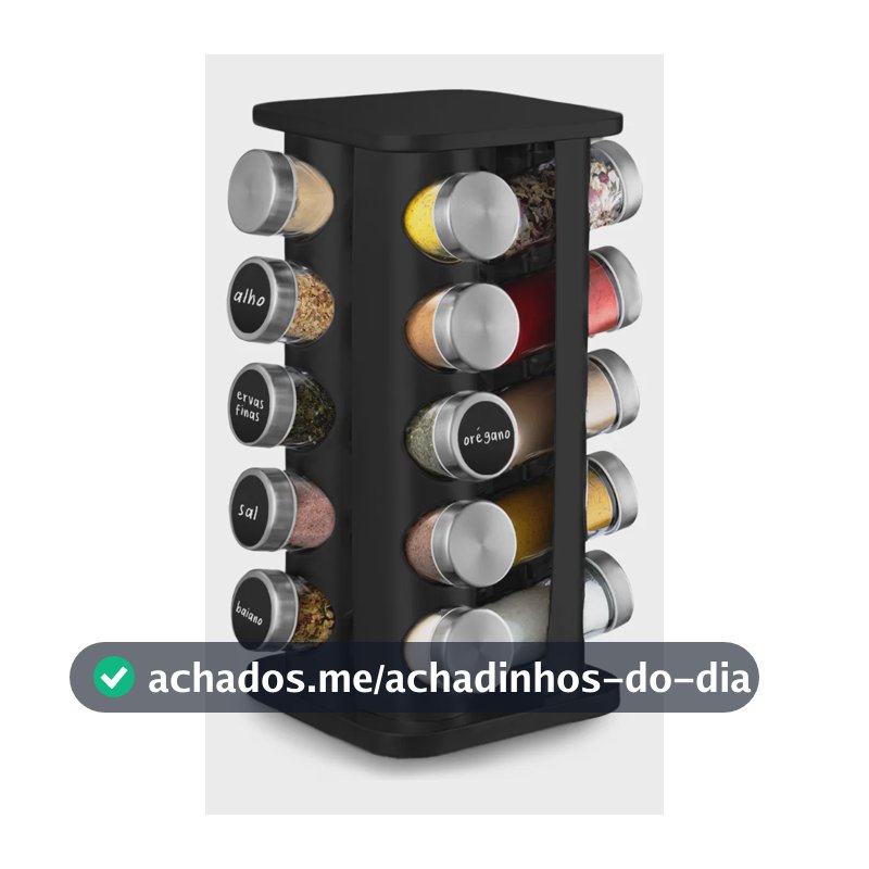 Porta Tempero Condimentos Quadrado 20 Potes Giratório Preto Preto