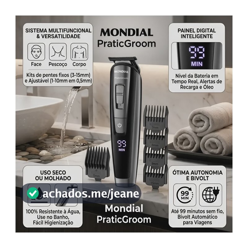 Aparador De Pelos Praticgroom Mondial Bg-09 Bivolt Cabelo Preto 127/220v