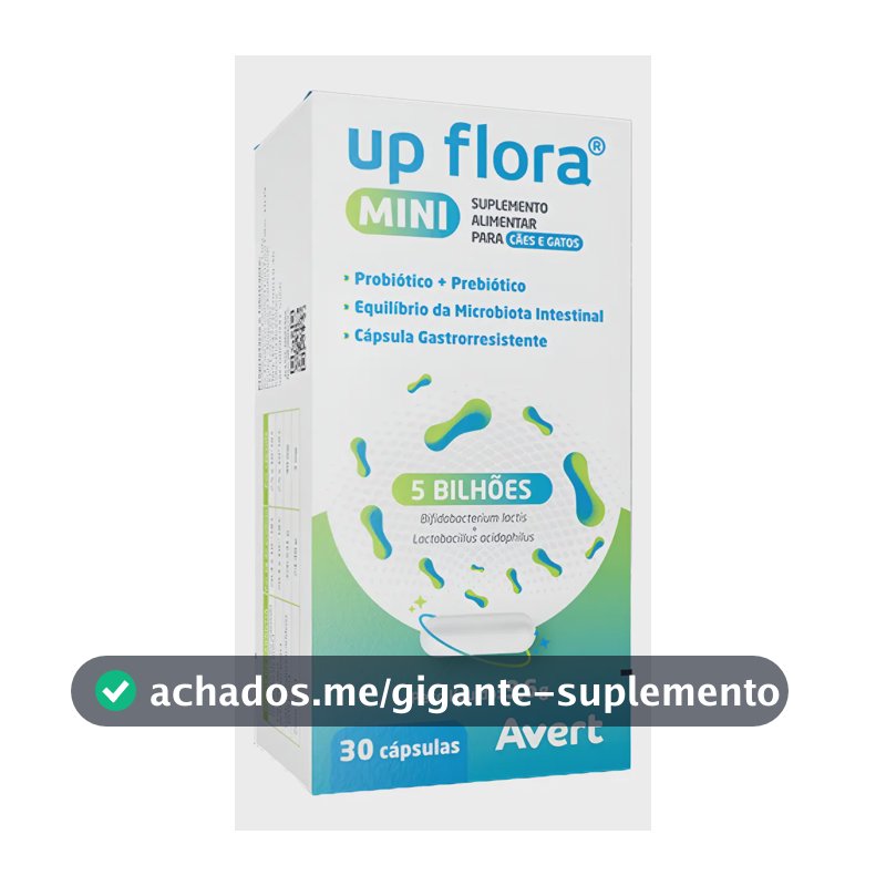 Suplemento Up Flora Mini Avert 30 Cápsulas Cães e Gatos Probiótico Prebiótico