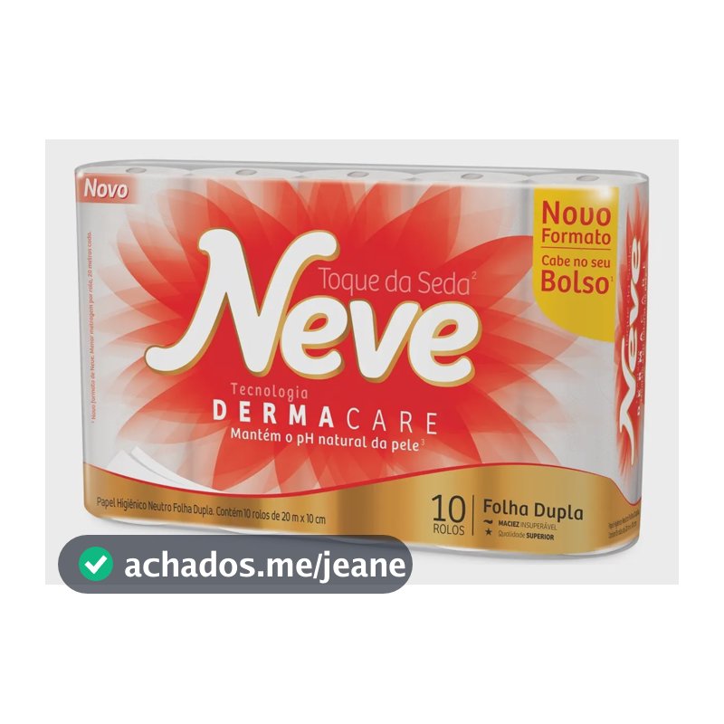 Papel higiênico Neve Toque da Seda folha dupla 20 m de 10 un