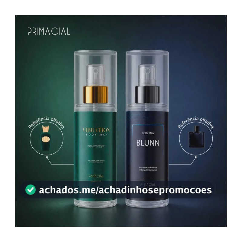 Kit Body Splash Masculino Vibration E Blunn 200ml - Primacial Perfume Bergamota Limão