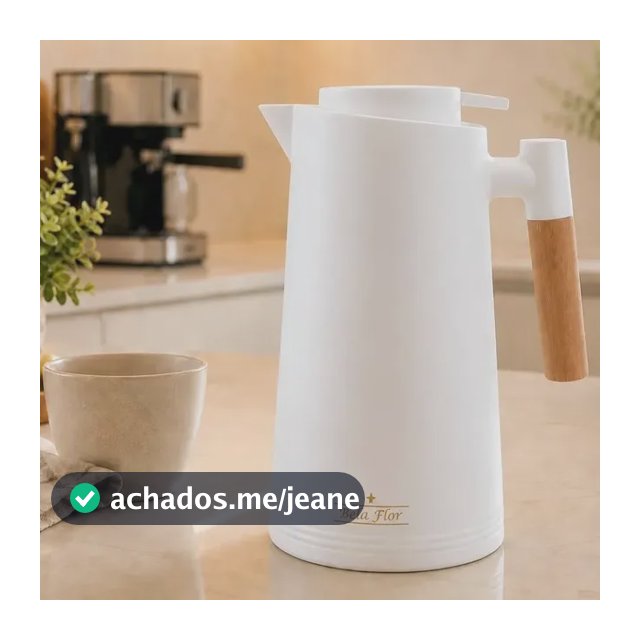 Garrafa Térmica 1l Cabo Madeira Café Chá Mesa Posta Premium Branco