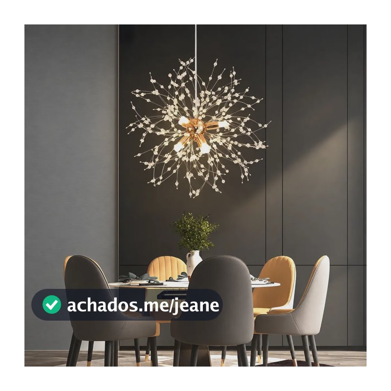 Lustre Pendente Dente De Leão Cristal Dourado Luminaria Quarto Casal Sala Jantar Modernas Tieesa Dourado
