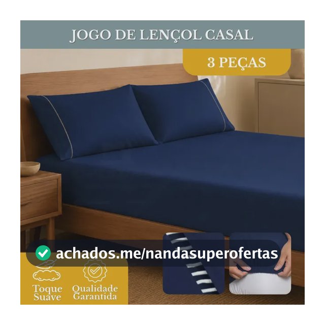 Jogo de Lençol Casal 3 Peças 400 Fios Micropercal Azul-marinho Elástico