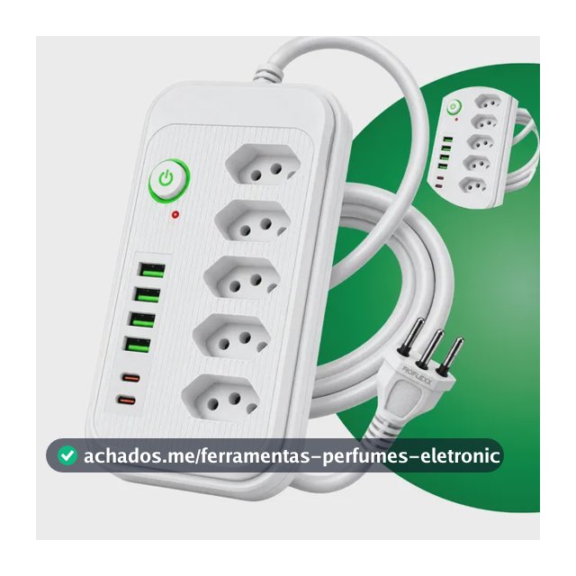 Filtro De Linha Extensão Elétrica 5 Tomadas Usb Type Bivolt 4 USB Tipo C