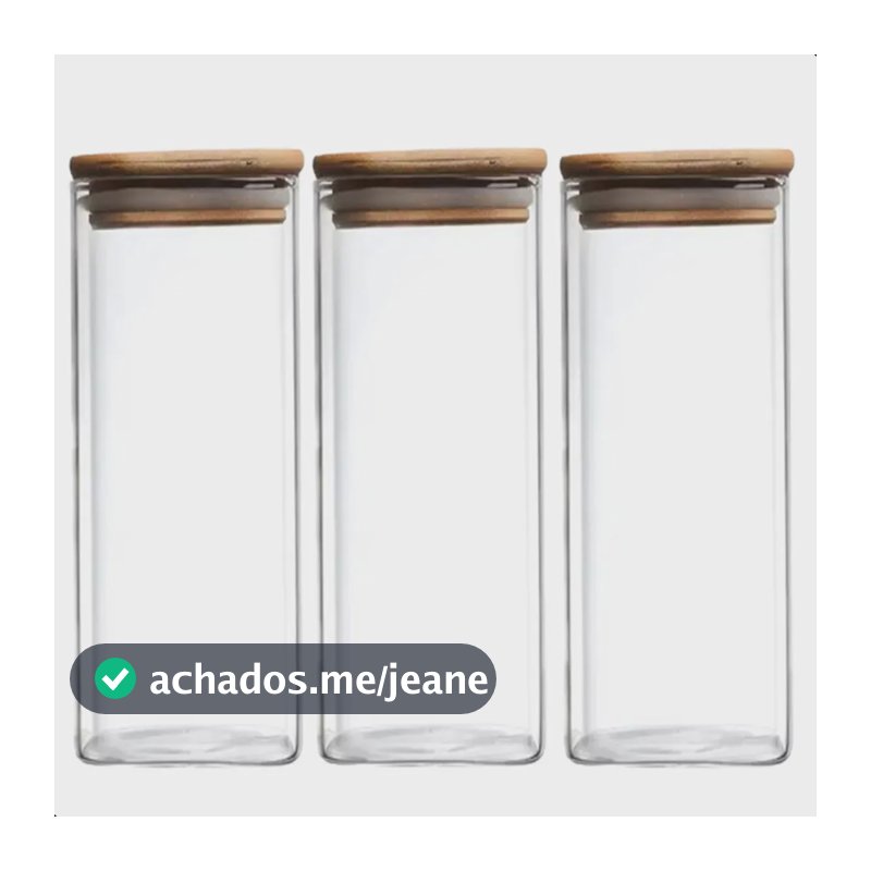 Kit 3 Potes Herméticos Vidro com Tampa Bambu 2100ml Armazenamento Alimentos Meu Canto