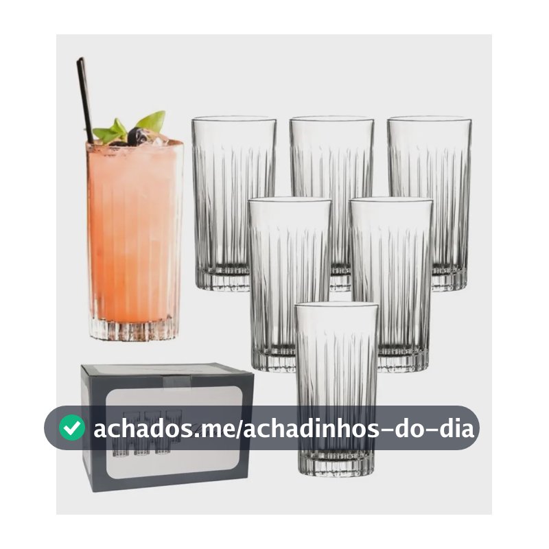 Jogo 6 Copos Altos De Vidro Lapidado - Laradore London 390ml
