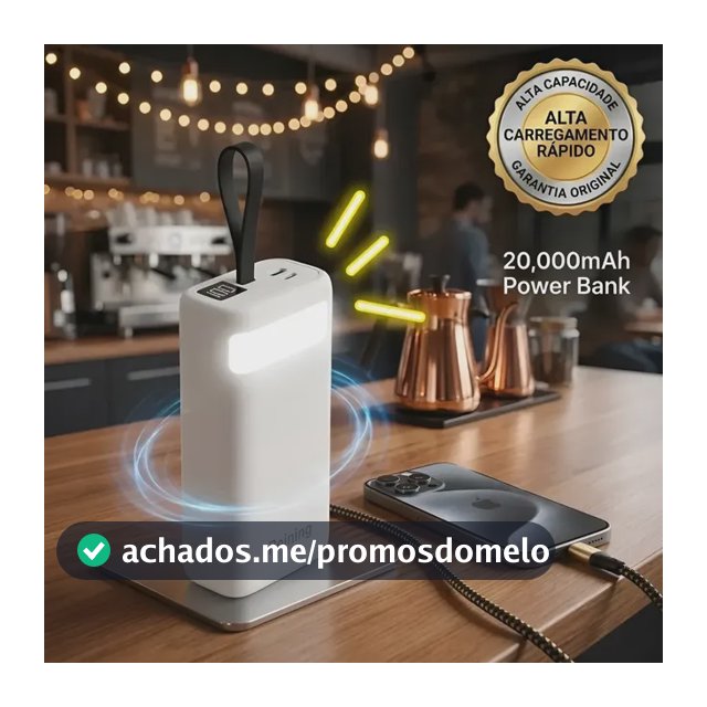 Carregador Portátil Power Bank 20.000 Mah Turbo Com Cabos