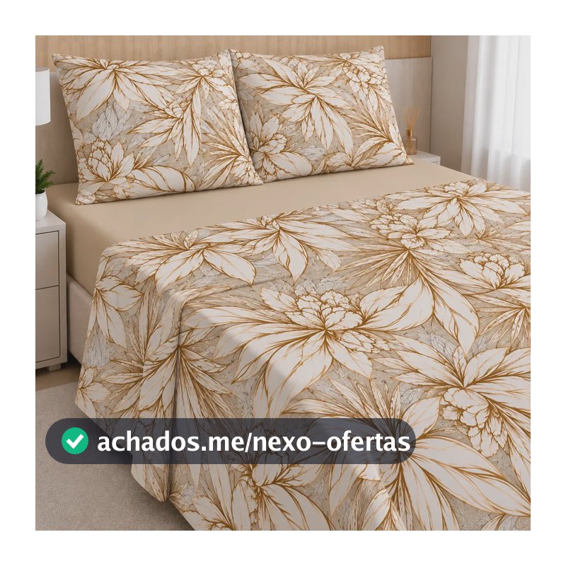 Jogo Lençóis De Cama Casal 4 Peças Algodão Estampado Percal Bege/floral Estampados Para