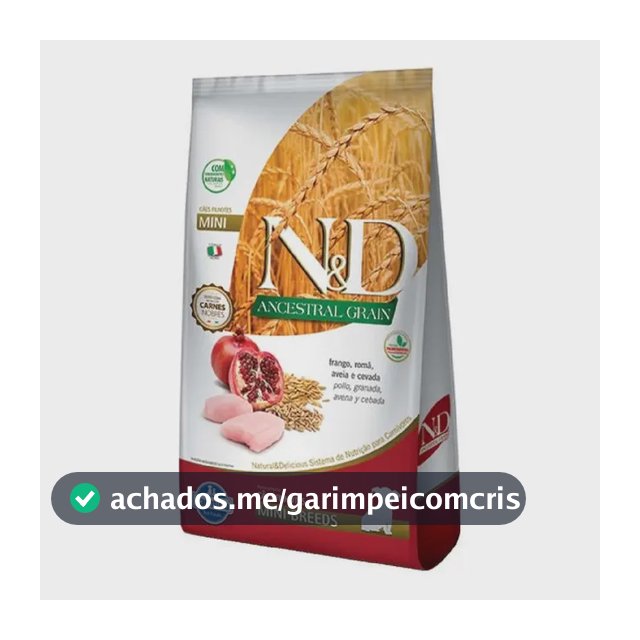 Ração Seca N&D Farmina Ancestral Grain Filhote Raça Pequena Frango, Romã, Aveia e Cevada 800g
