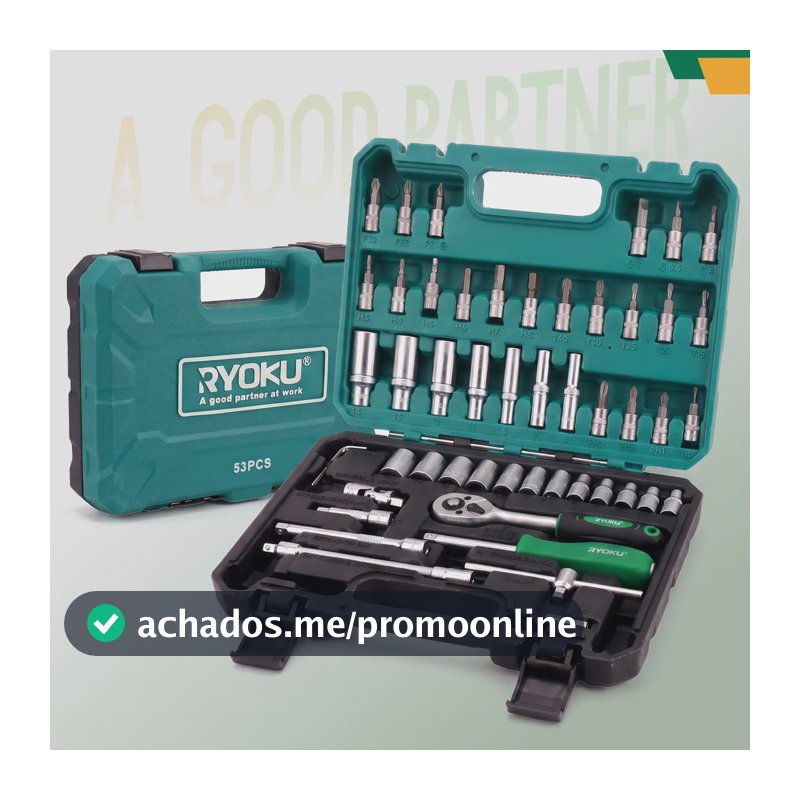 Kit Ferramentas Jogo Soquetes 53 Peças Bits Catraca Maleta Verde