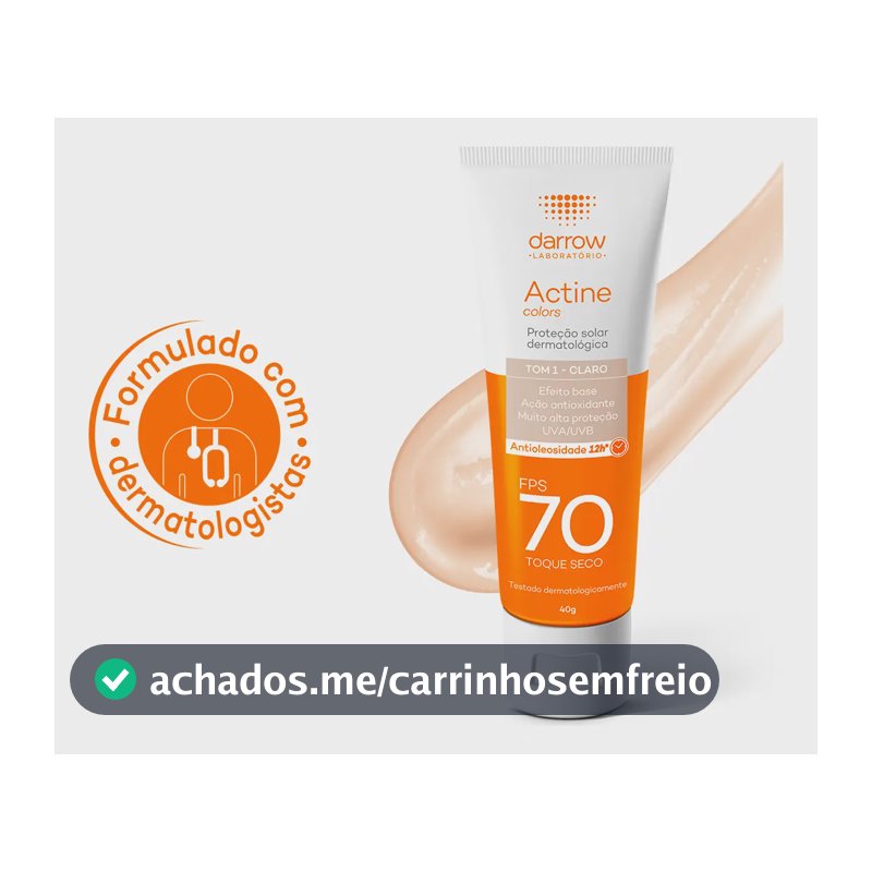 Protetor Solar Facial Dermatológico Darrow Actine Colors Pele Clara FPS70 40g