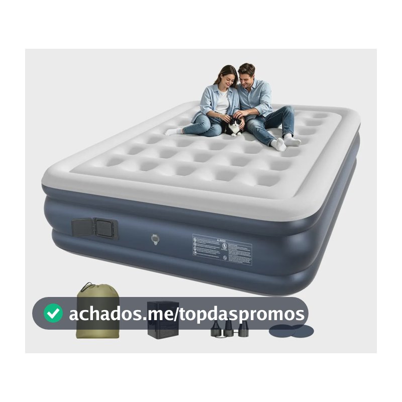 Ecozendsy Colchão Inflável Casal Queen Size com Bomba Recarregável Embutida para Camping 200x154x43cm