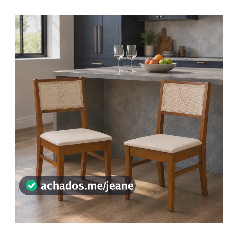 Kit Conjunto 2 Cadeiras Sala De Jantar Cozinha Varanda Madeira Maciça Eucalipto Roma Encosto Tela Clássica Assento Estofado Elegante Conforto Linho Espuma D23 Firme Resistente Já Montada Bege Lessul