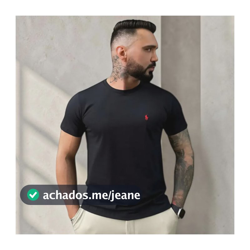 Camiseta Masculina Ralph Lauren Slim Fit Algodão Importada Preto G