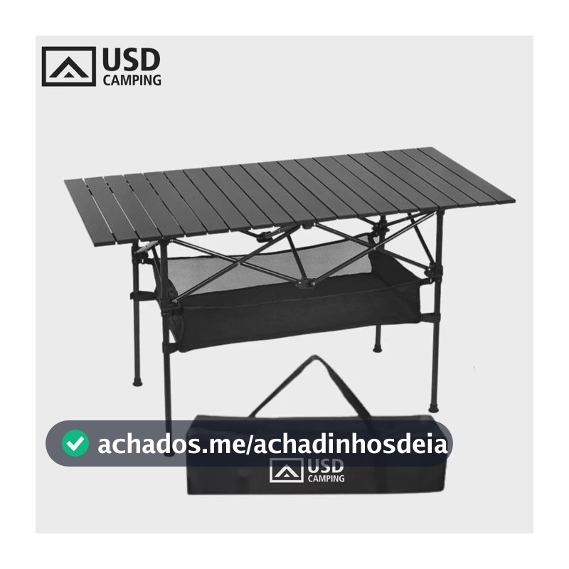 Mesa Dobrável USD Retangular de Aço p/ Camping e Piquenique