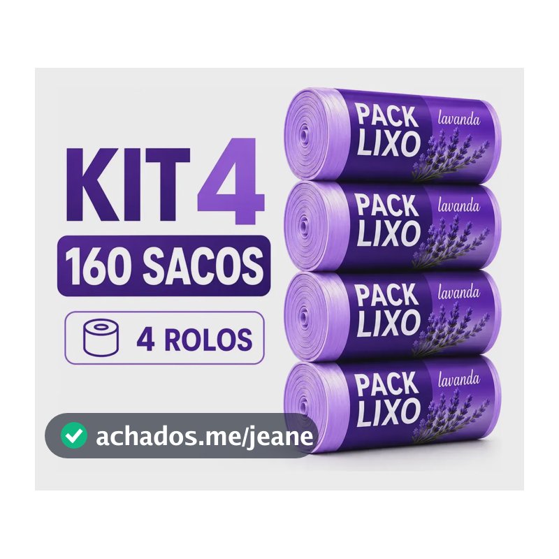 Kit 4 Rolos Saco Lixo Perfumado Lavanda 10l 160 Sacos