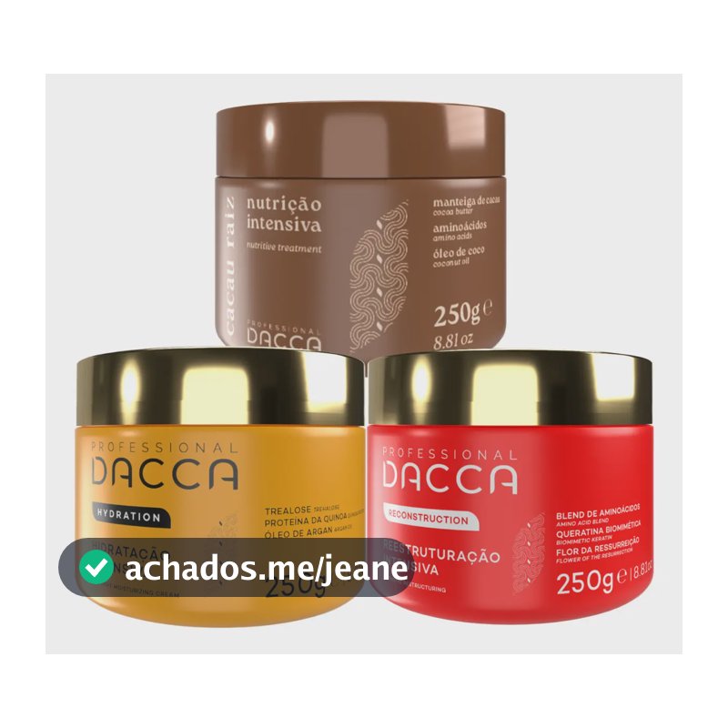 Cronograma Capilar Dacca Kit De Hidratação Reconstrução E Nutrição Cacau Raiz