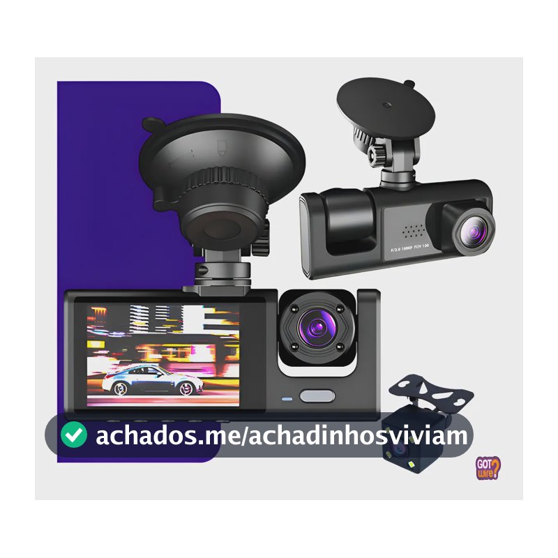 Câmera Veicular GotWire? Dashcam 3 Lentes DVR HD 1080p De Gravação Automotiva Para Motorista de Aplicativo Câmera De Carro Com 3 Canais Dianteira Frontal Interna e Traseira Ré Com Visão Noturna