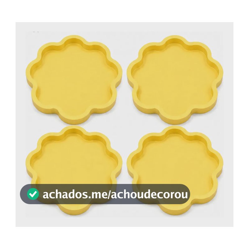 Kit 4 Bandejas Acrílico Formato Pétala Decoração Festa Amarelo