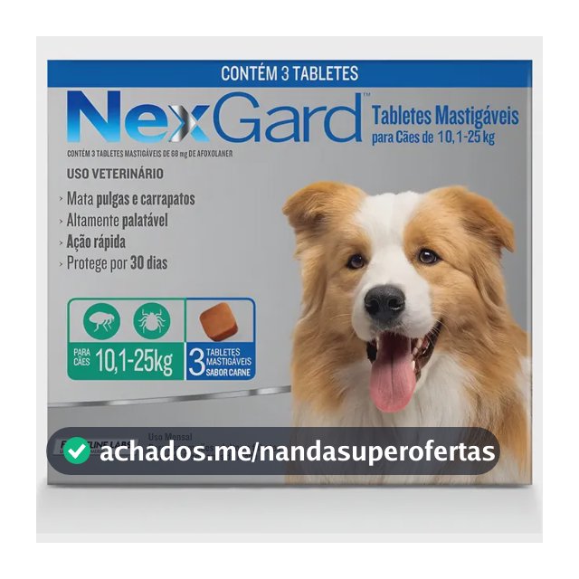 NexGard Antipulgas e Carrapatos para Cães 10kg a 25kg com 3 Comprimidos