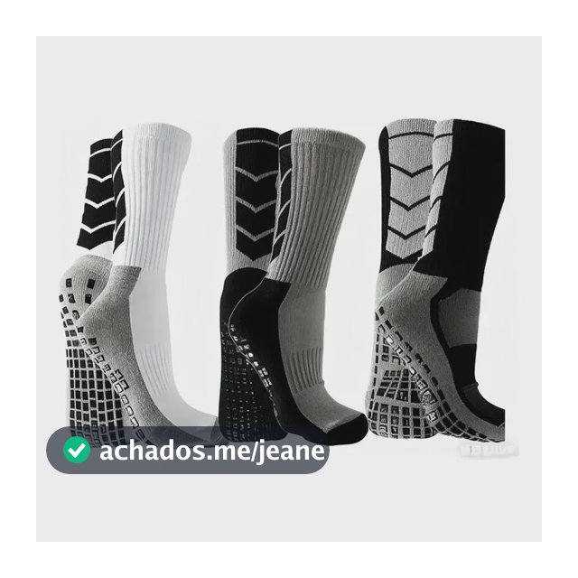 Kit 3 Meias Antiderrapante Futebol Grip Cano Alto Cinza-escuro 40-46