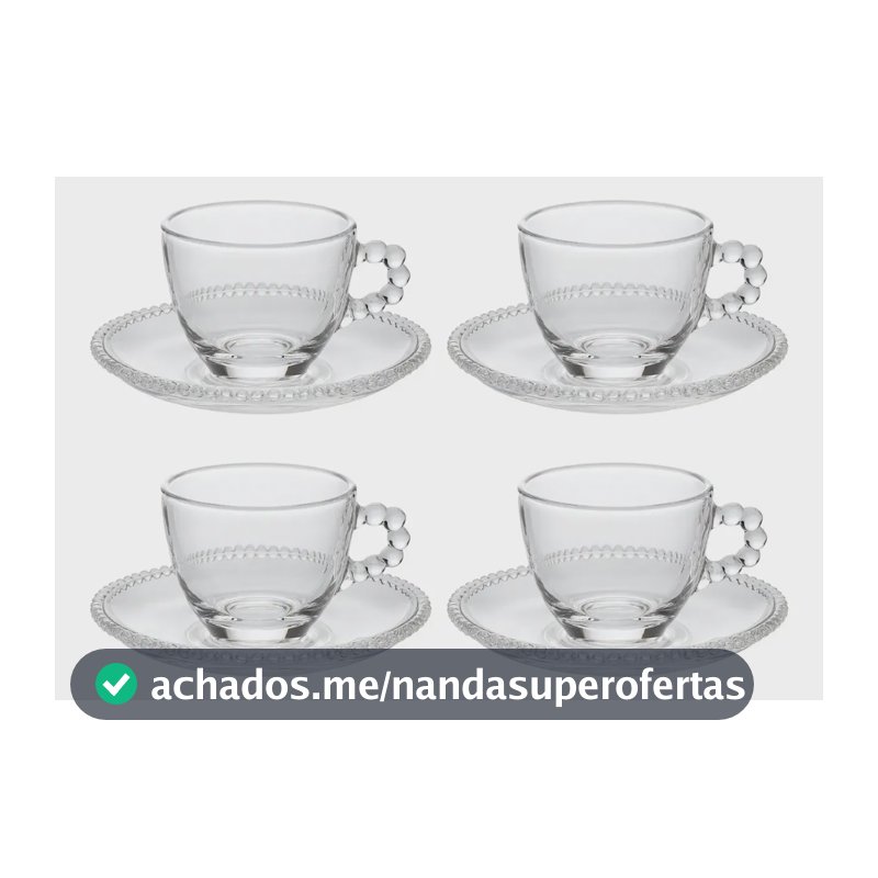 Jogo Xícaras Chá Com Pires Café Em Vidro Transparente 220ml Vidro