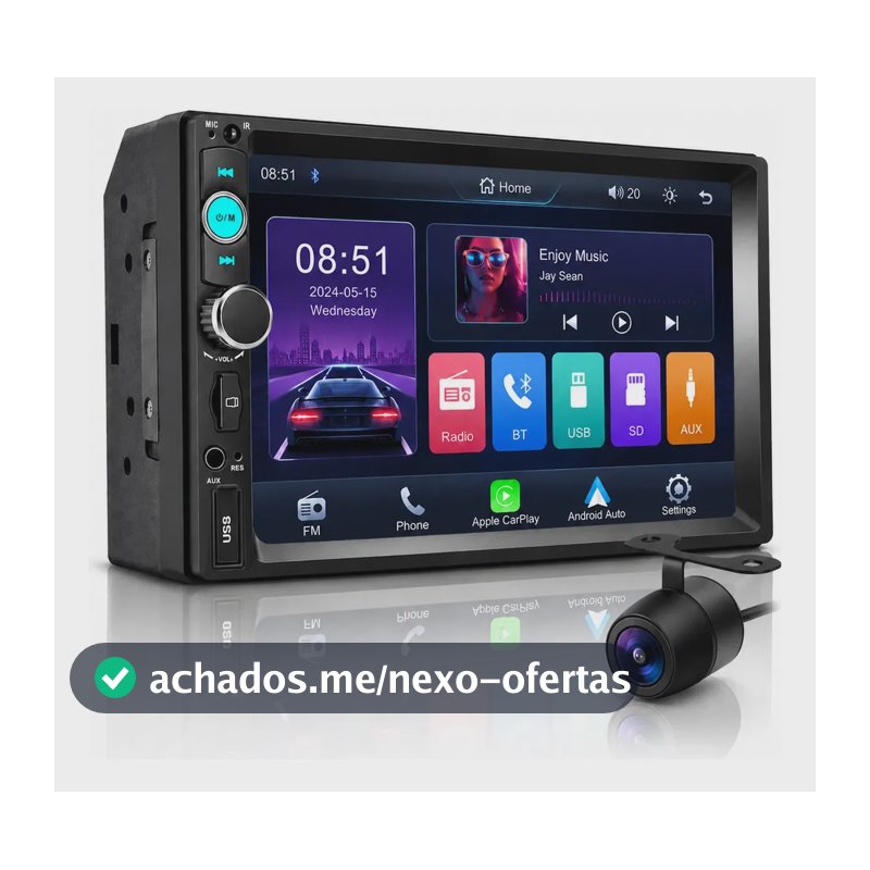 Kit Central Multimídia Dvd 2 Din  Universal Mp5 Câmera De Ré Black Lançamento