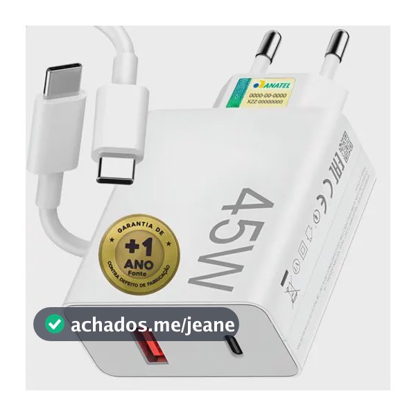 Carregador Turbo 45w Pd Usb Para Samsung Xiomi Poco Ios Branco