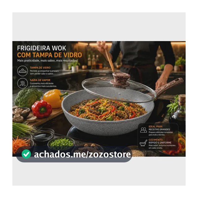 Frigideira Wok Antiaderente Cerâmica 28cm 4L com Tampa de Vidro Indução Gás Elétrico Vitrocerâmico Cook Cerâmica granito cinza
