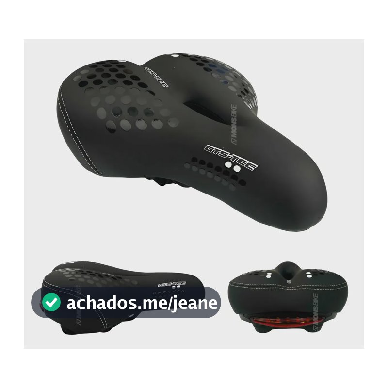 Banco Bike Selim Bicicleta Comfort Gel Luz Led Elastômeros Preto 28 Cm 21 Cm