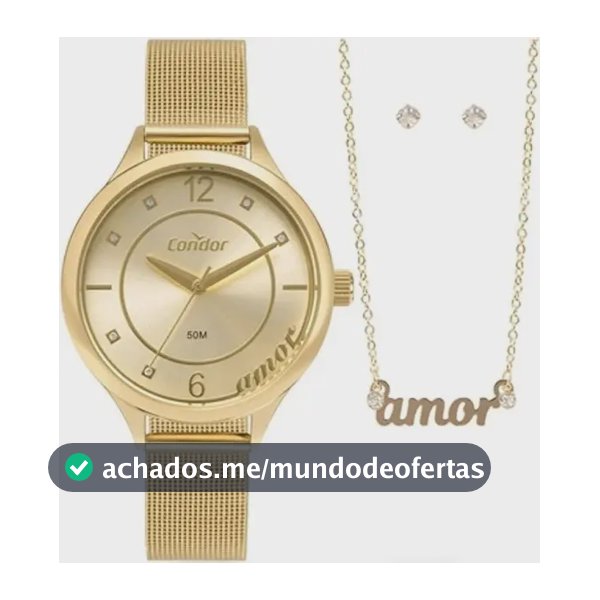 Relógio De Pulso Condor Mimos E Sutilezas CO2035NBP Kit 3 Pçs Dourado Feminino