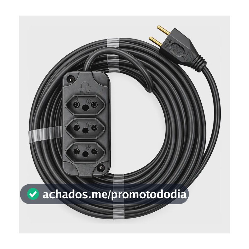 Extensão Elétrica 30 Metros Cabo Pp 2x1mm Régua 3 Tomadas Preto 127/220v