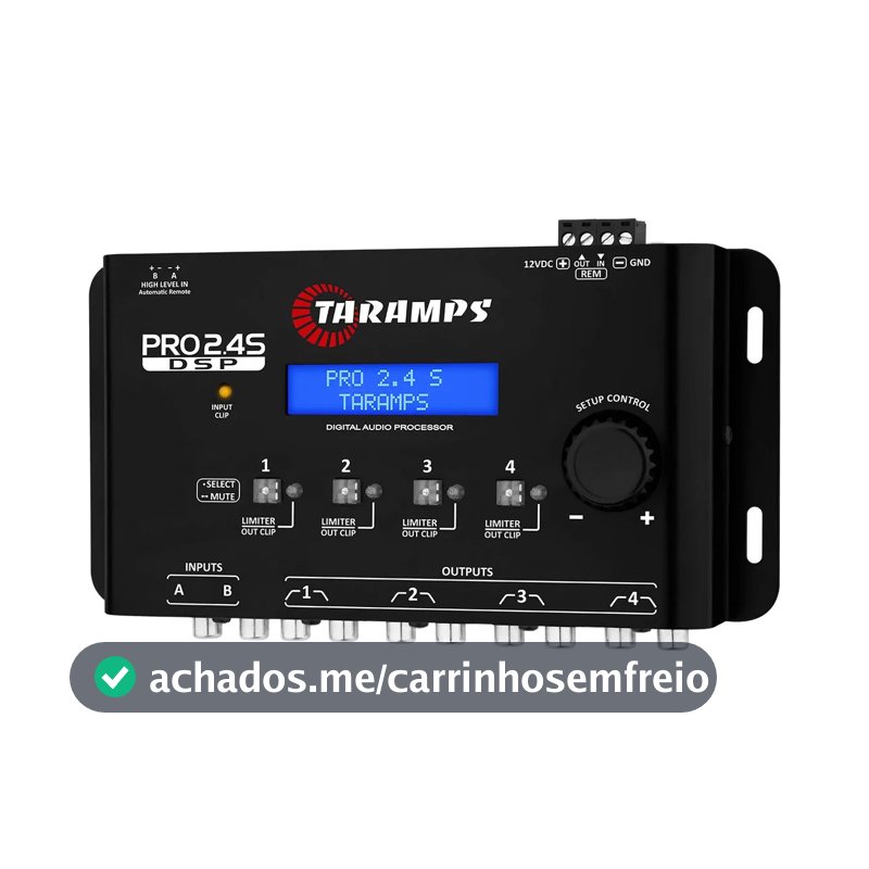 Processador de Áudio Digital Taramps Pro 2.4S para Som Automotivo com Crossover e Equalizador 15 Bandas