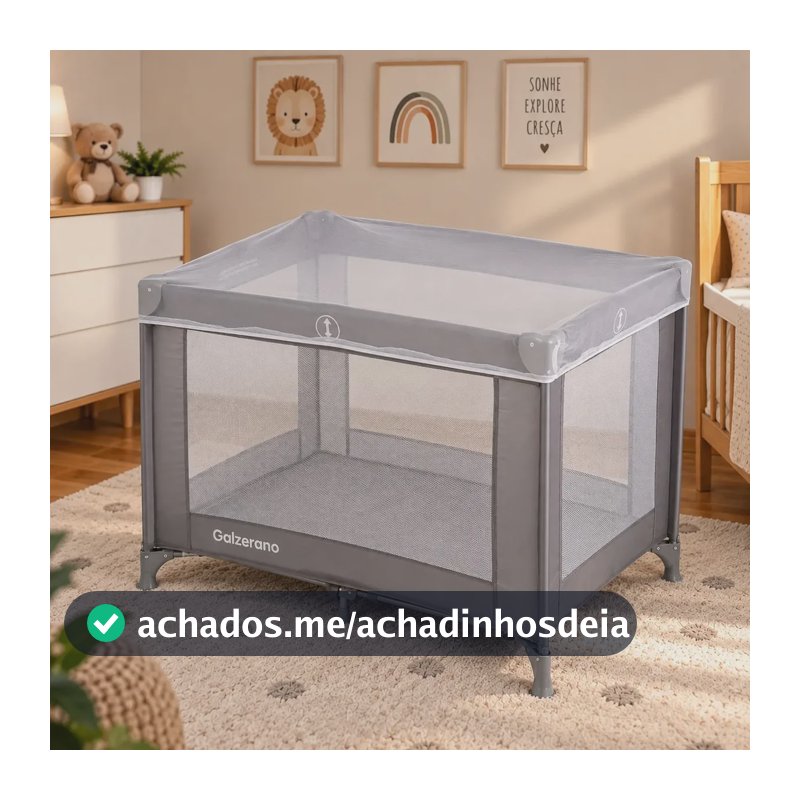 Berço Portátil Basic Cinza Galzerano Chiqueiro Cercado Bebê