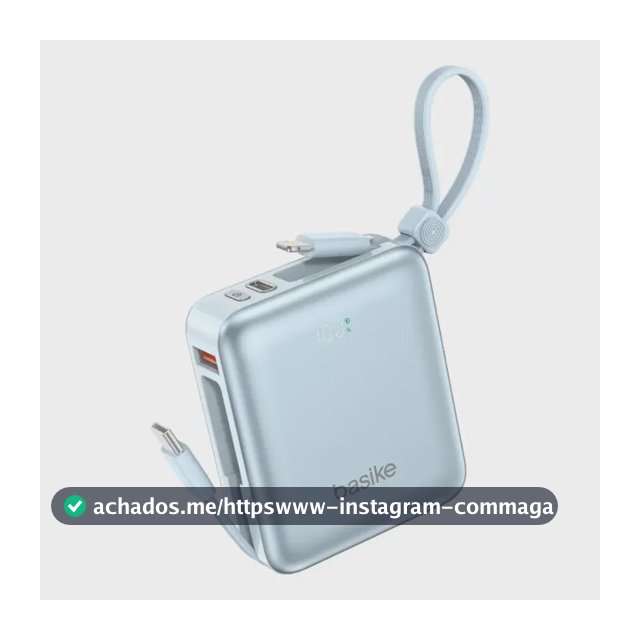 Carregador Portátil Power Bank Basike Turbo Carga 10000mAh 22.5W Rápido 3 Saídas LED Display Rápido Cabos Embutidos Tipo C com iPhone Android Samsung XiaoMi - Azul