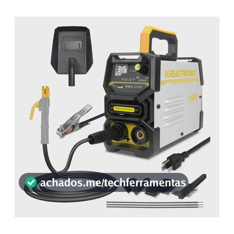 Máquina de Solda Inversora Portátil Keatronic 127v 220v Bivolt Tig MMA 250A IGBT Compatível com eletrodo 7018 display digital Com porta de saída USB Cinza