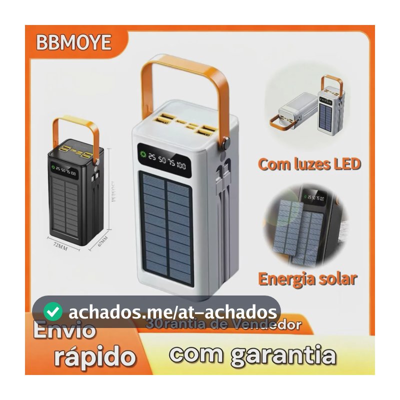 Power Bank Solar 50.000 mAh Carregador Portátil Turbo com Display LED e Lanterna para Viagem e Emergência BBMOYE
