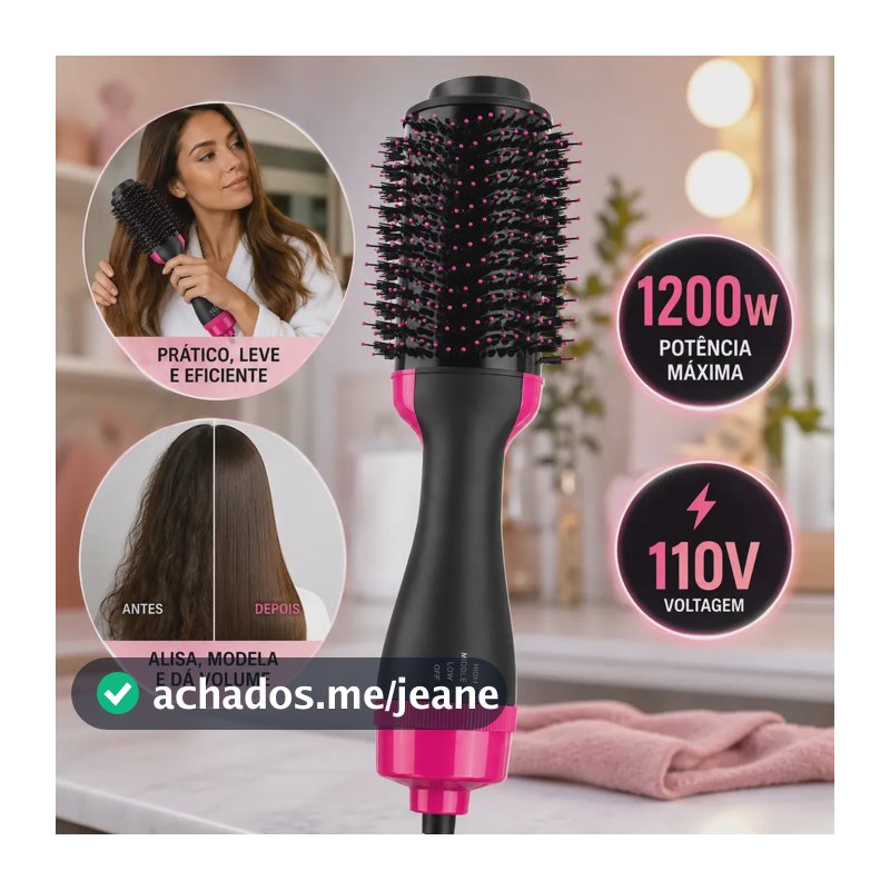 Escova Secadora Modeladora Alisadora 1200w 110v Profissional Para Cabelos Escova Elétrica Secadora Modeladora De Volume E Brilho Secagem Rapida LUPITA