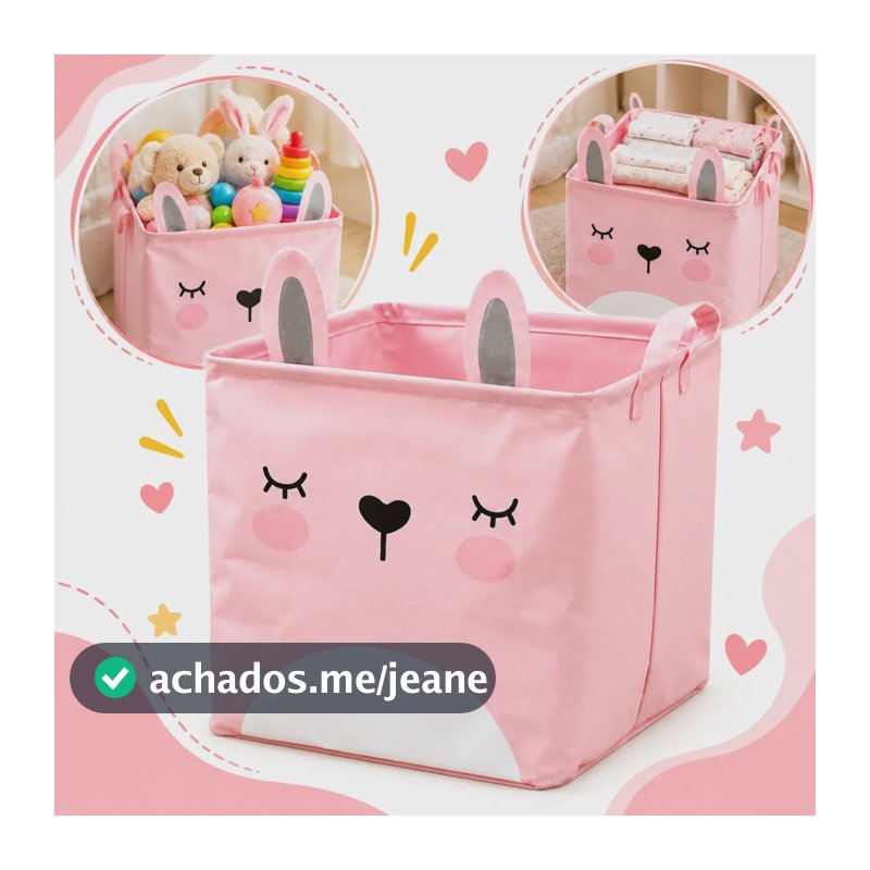 Cesto Organizador De Brinquedos Infantil Dobrável Resistente Rosa/coelho