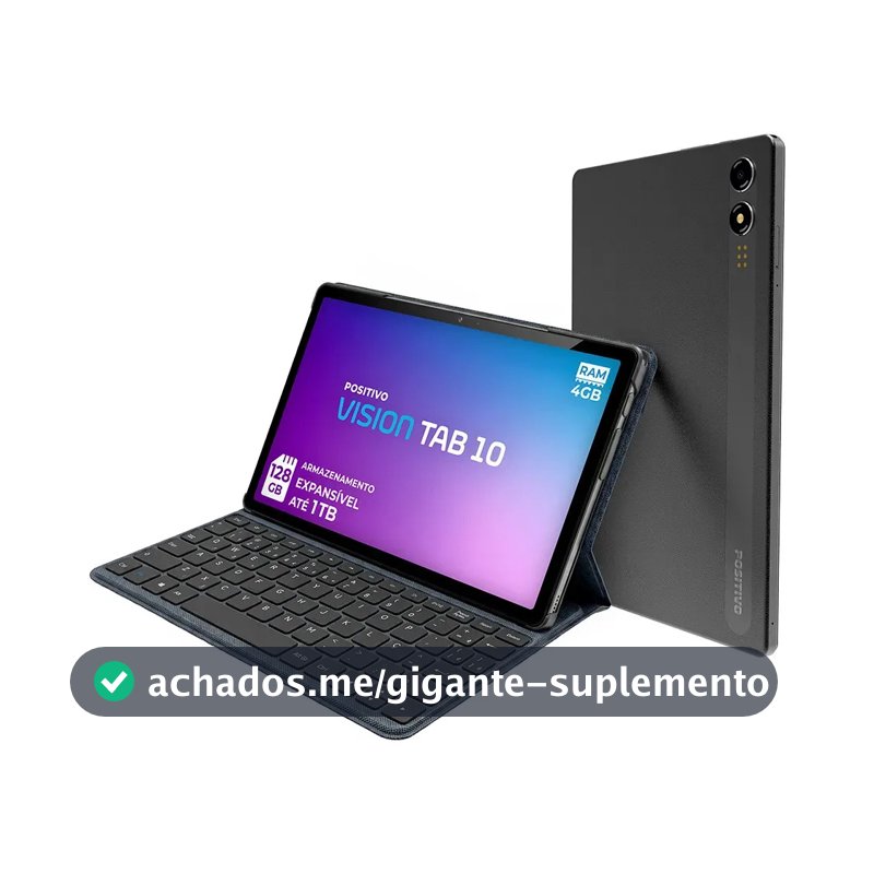 Positivo Vision TAB10 T3010 4GB RAM 128GB SSD com Capa Teclado Octa-Core 5 13MP Bateria 6000mAh Tela 10.1“ HD Wifi AC e 4G Full Lamination - Preto