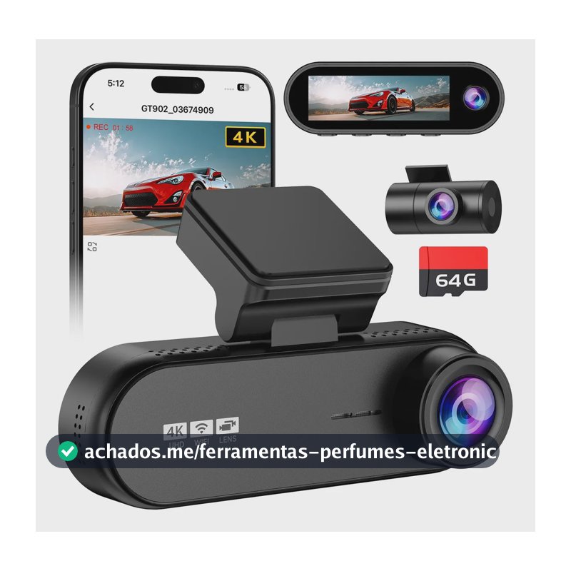Câmera Veicular OLAFVI GT902 4K Com Três Lentes, Wi-Fi e Tela 3.19"